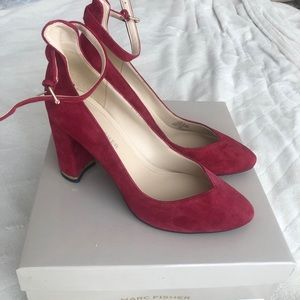 NEW Marc Fisher Jillie red suede ankle strap heels